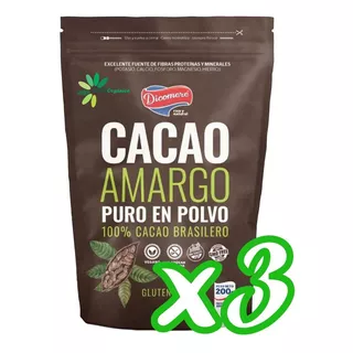 Cacao Amargo Puro En Polvo X 200gr Dicomere - Pack X 3