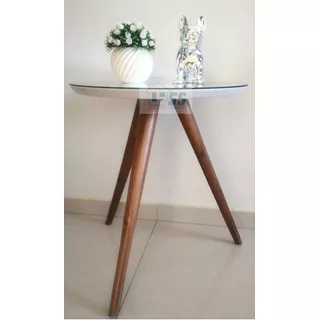 Mesa De Canto Cor Off White Com Espelho Pé Palito Alt 60 Cm