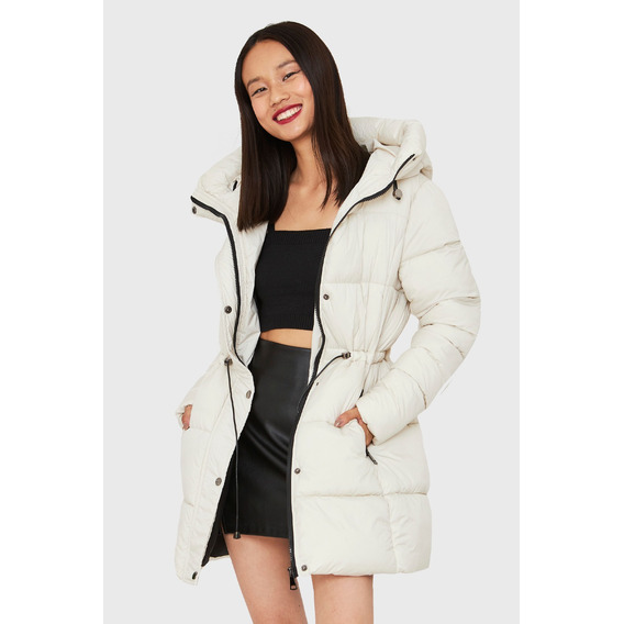 Parka Midi Acolchada Gorro Blanco Invierno Nicopoly