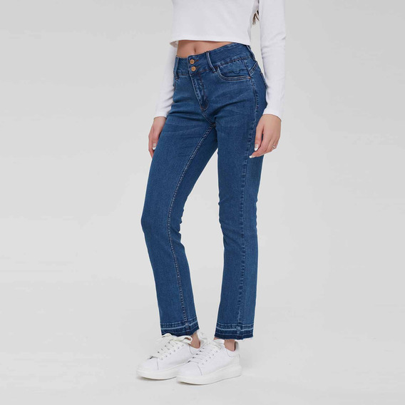 Jeans Mujer Recto Push Up Azul Fashion's Park