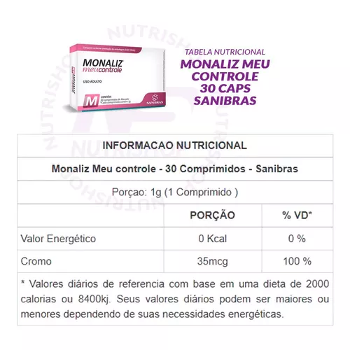 Monaliz 1000mg - 30 Cápsulas - Sanibras Sabor Sem Sabor