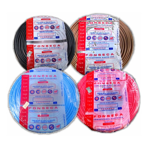 Cable Unipolar 4mm Fonseca X 100m Pack X 4 Colores Color de la cubierta negro celeste rojo marron Diámetro 4 mm