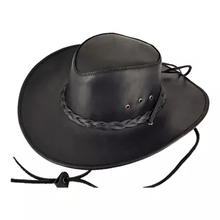 Sombrero De Piel De Res Color Negro Trenza