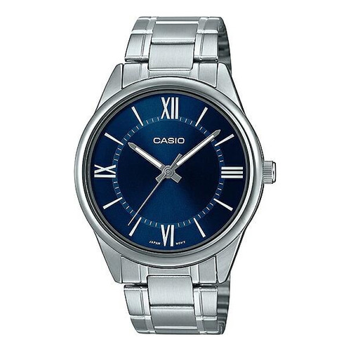 Reloj Casio Mtp-v005 De Hombre, Acero Inoxidable Fondo Azul Color de la correa Plateado Color del bisel Plateado