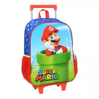 Mochila Escolar Com Rodinha Super Mario Azul - Luxcel