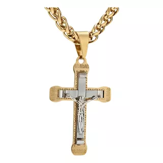 Collar Jesus Cadena Cruz Color Oro Acero Inoxidable Hombre