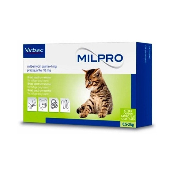 Virbac Milpro Endoparasiticida Para Gatos De 0.5 A 2 Kg 4tab