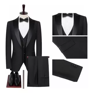 Excelente Traje Negro De 3 Piezas Para Hombre 001