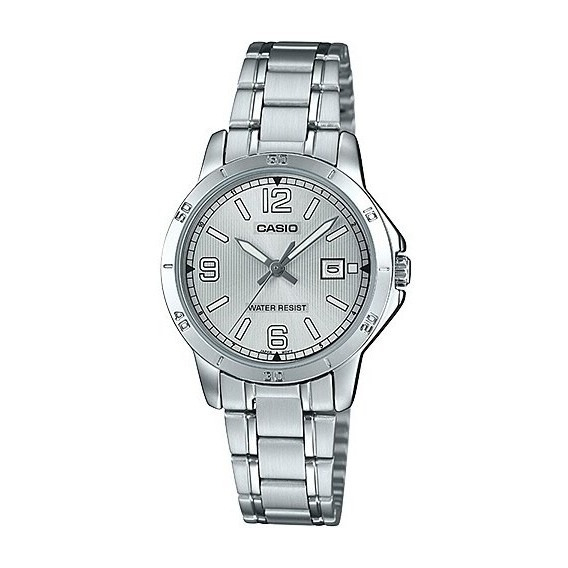 Reloj Casio Linea General Ltp-v004d-7b2udf Mujer Color de la correa Plata Color del bisel Plata Color del fondo Plata