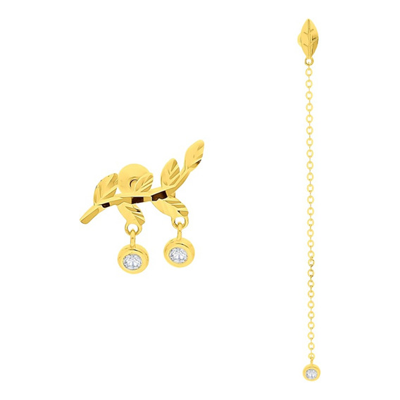 Aretes Bizzarro Dispar De Oro Amarillo 14k Con Zirconias