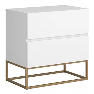 Mesa Cabeceira Para Quarto 2 Gavetas Branco Com Dourado Luxo