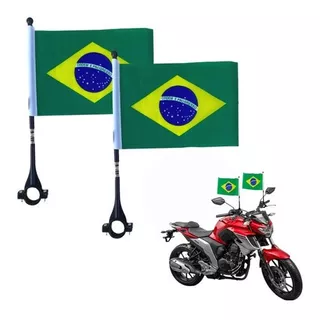 2 Bandeira Do Brasil C/ Suporte Moto Bike Haste Guidão Copa