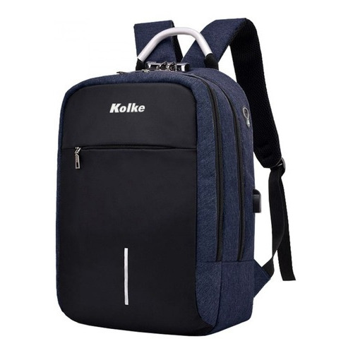 Mochila Anti-robo Kolke Con Candado Kvm-338 Puerto Usb Color Azul Diseño de la tela Liso