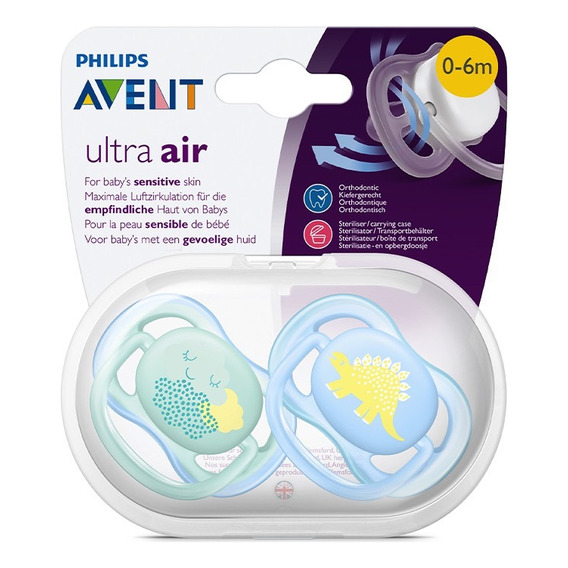 2 X Chupetes Ultra Air Avent 0-6m Azul Scf344/21