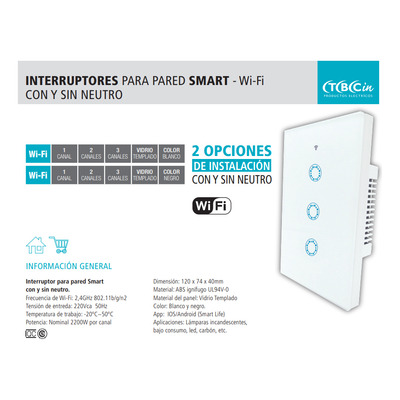 Tecla Smart Tapa De Vidrio Wifi Touch 3c Negro Tbcin