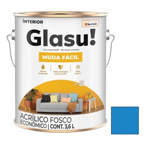 Látex Glasu! Interior Antihongos Colores - 3,6 Lts Acabado Mate Color Azul Oceano