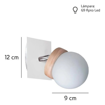 Aplique 1 Luz Elyn Blanco Madera Globo Opal Apto Led G9 Deco