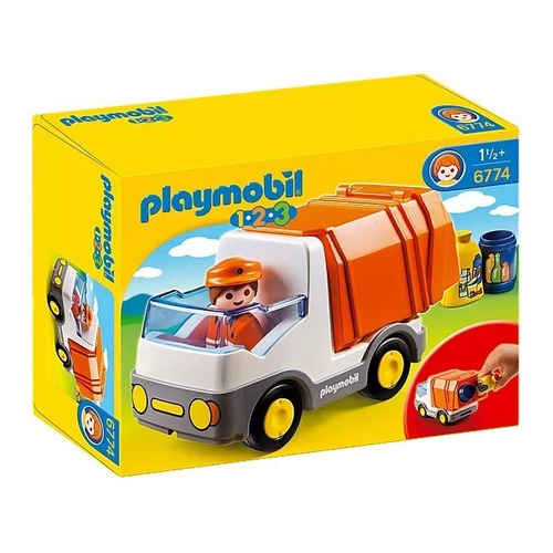 Figura Armable Playmobil 1.2.3 Camión De Basura Con 4 Piezas