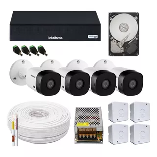 Câmera De Segurança Intelbras Kit Cftv Intelbras Dvr 1004c Com Resolução De 1mp Visão Nocturna Incluída Branca