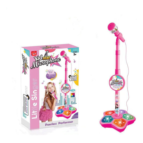 Infantil Karaoke Micrófono Juguete Con Base Bocina Luces