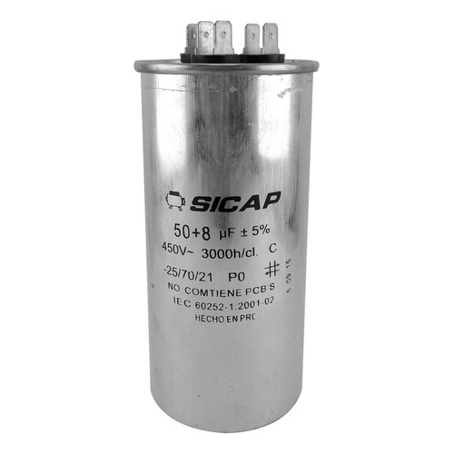 Capacitor Doble Combinado 50 + 8 Uf Sicap Refrigeración 450v