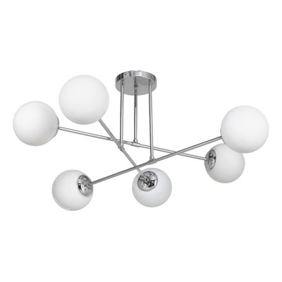 Plafon Luna Recto 6 Luces Cromo Opal Apto Led E27 Plug