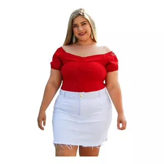 Saia  Plus Size Jeans Desfiada Cintura Alta 46 Ao 58 C Lycra