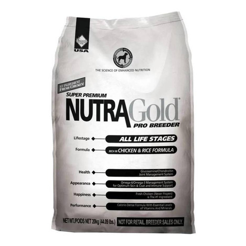 Alimento NutraGold Super Premium Pro Breeder para perro todos los tamaños sabor pollo y arroz en bolsa de 20kg
