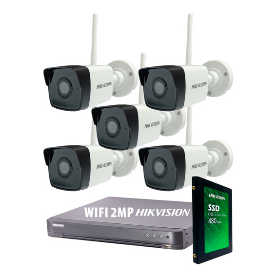 Kit Seguridad Hikvision Dvr 8 + 5 Camaras Wifi 2mp + Disco