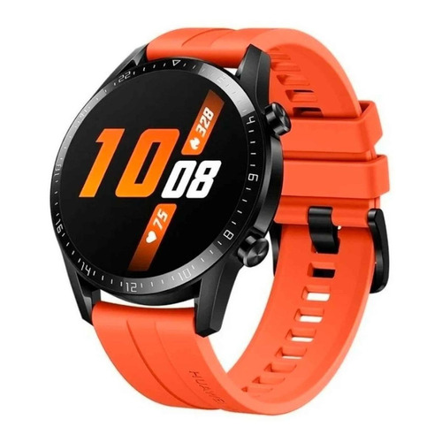 Huawei Watch GT 2 Sport 1.39" caja 46mm de  metal y plástico black stainless steel, malla  sunset orange de  fluoroelastómero LTN-B19