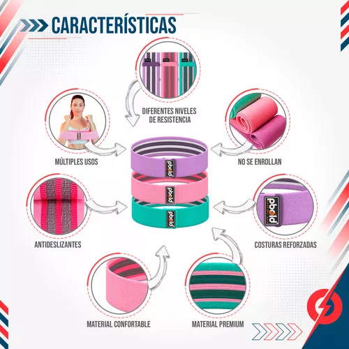 Bandas Elasticas Resistencia Poder Fitnics Set 4 Latex+bolsa Color Negro