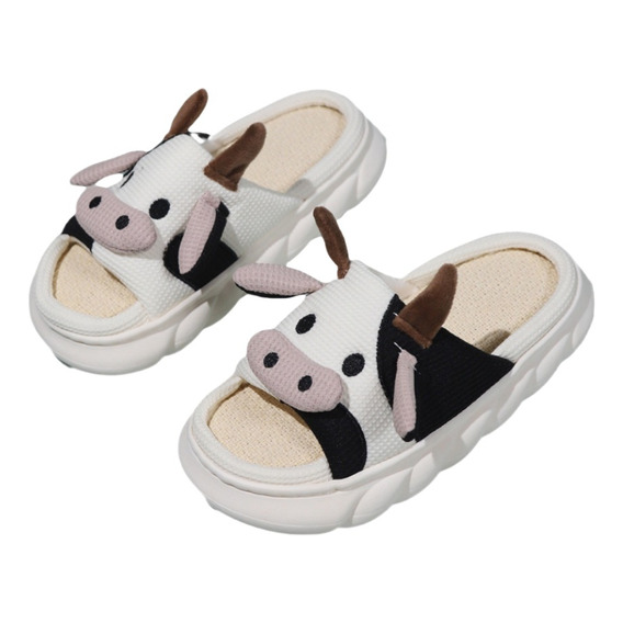 Pantuflas De Vaca Para Mujer Suaves Cómodas Lino Sandalia