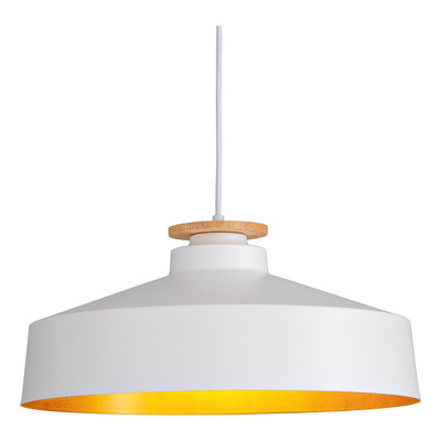 Lampara Colgante Moderno Blanco Dorado E27 Madera M7401b Mks Blanco