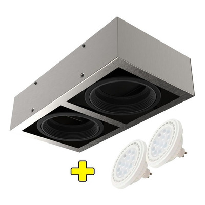 Plafon Cardanico Aplicar 2 Luces Acero + Lámpara Led Ar111