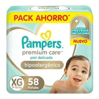 Pañales Pampers Premium Care Hipoalergénico Talle Xg  58