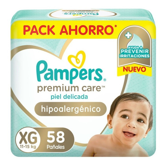 Pañales Pampers Premium Care Hipoalergénico Talle XG  58