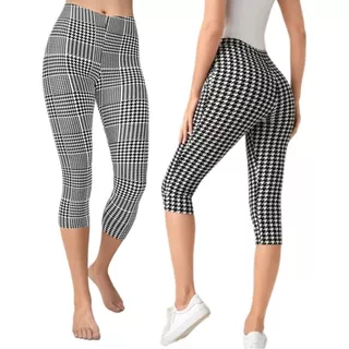 3 Leggins Ejecutivos Capri Mallon De Cuadros Pescador Suave