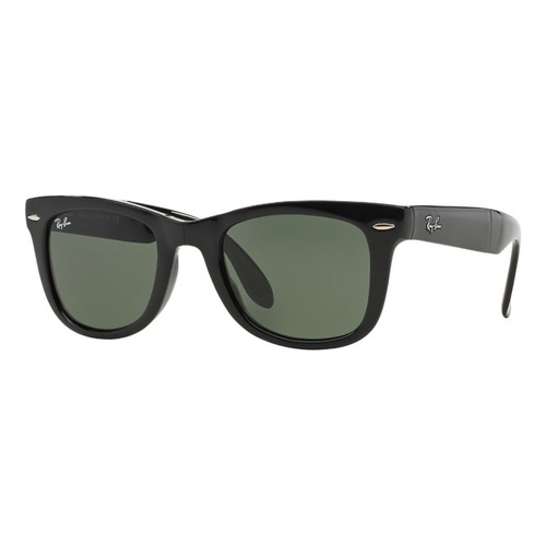 Gafas de sol Ray-Ban Wayfarer Folding Classic Large con marco de nailon color gloss black, lente green de cristal clásica, varilla gloss black de nailon - RB4105