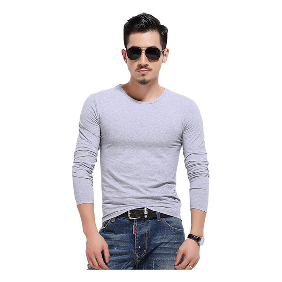 Playera Manga Larga Hombres Slim Fit Super Comoda