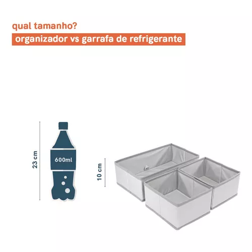 Organizador de Gaveta Dobrável Cinza 6 Divisórias 24x34x9cm Oikos