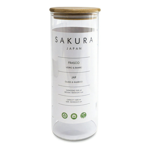 Frasco Sakura  Tapa Hermetica Bamboo 1.5 L 9997 Bazarnet