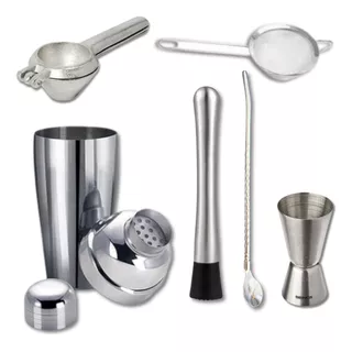 Kit Bar Coqueteleira Barman 6pç 750ml Inox Profissional