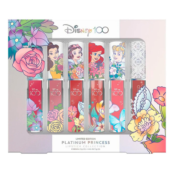 Kit 6 Labiales Mate Colección Inspirada Princesas Disney 100 Color Princesas Platino