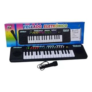 Teclado Piano Infantil Com Microfone Musical Educativo Cor Preto