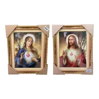 Quadro Decorativo Sagrado Coração De Maria E Jesus 66x76cm