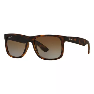 Anteojos De Sol Polarizados Ray-ban Justin Classic Standard Con Marco De Nailon Color Matte Havana, Lente Brown De Policarbonato Degradada, Varilla Tortoise De Nailon - Rb4165