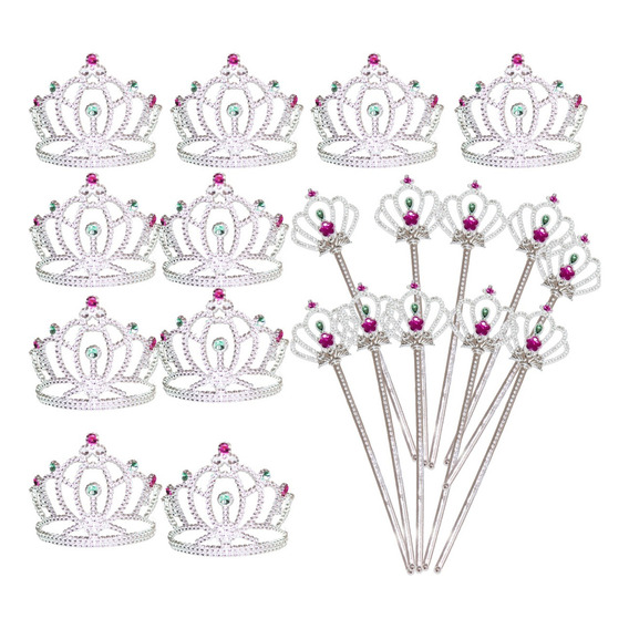 10 Tiara Princesa + 10 Varita Accesorios Corona Niñas
