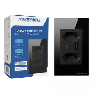 Tomada Inteligente Wifi Usb Dupla 3 Pinos Novadigital Preto