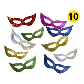 Kit 10 Máscaras Holográficas Carnaval Decoração Fantasia