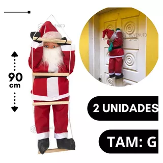 Decoração Natalina 2 Boneco Papai Noel Subindo Escada Grande